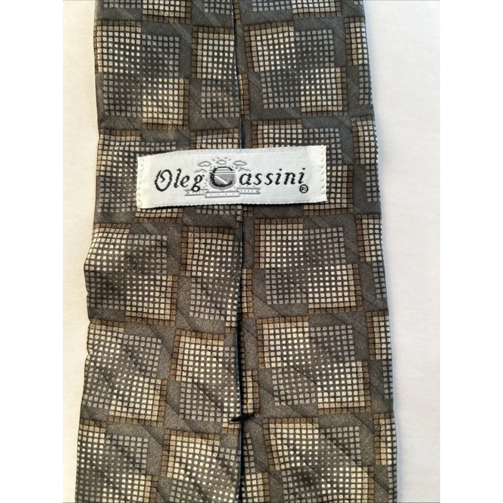 Oleg Cassini Silk Tie Olive And Cream Blocks